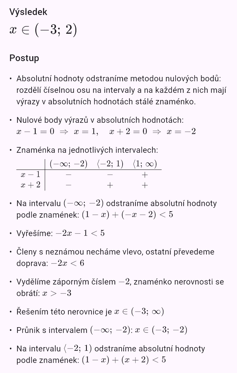 |x - 1| + |x + 2| < 5