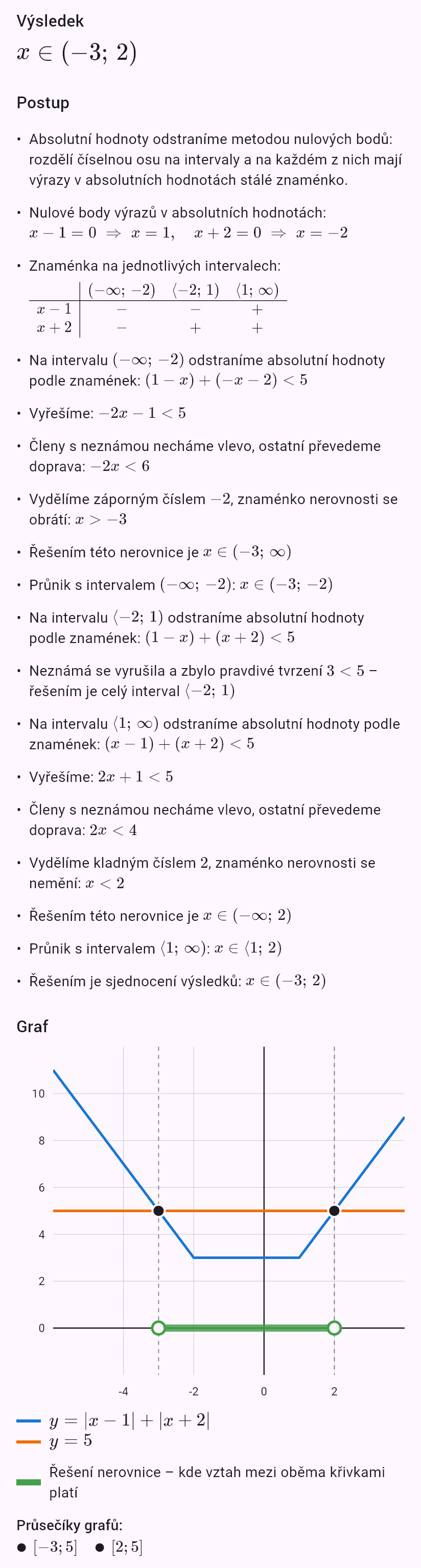 |x - 1| + |x + 2| < 5