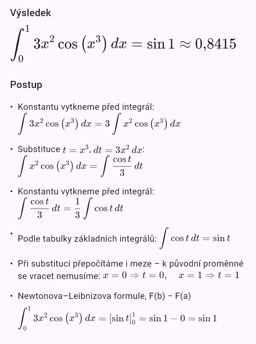 int(3x^2 cos(x^3), x, 0, 1)