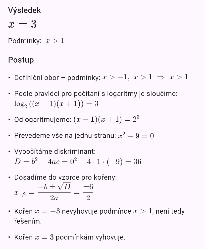 log_2(x+1) + log_2(x-1) = 3