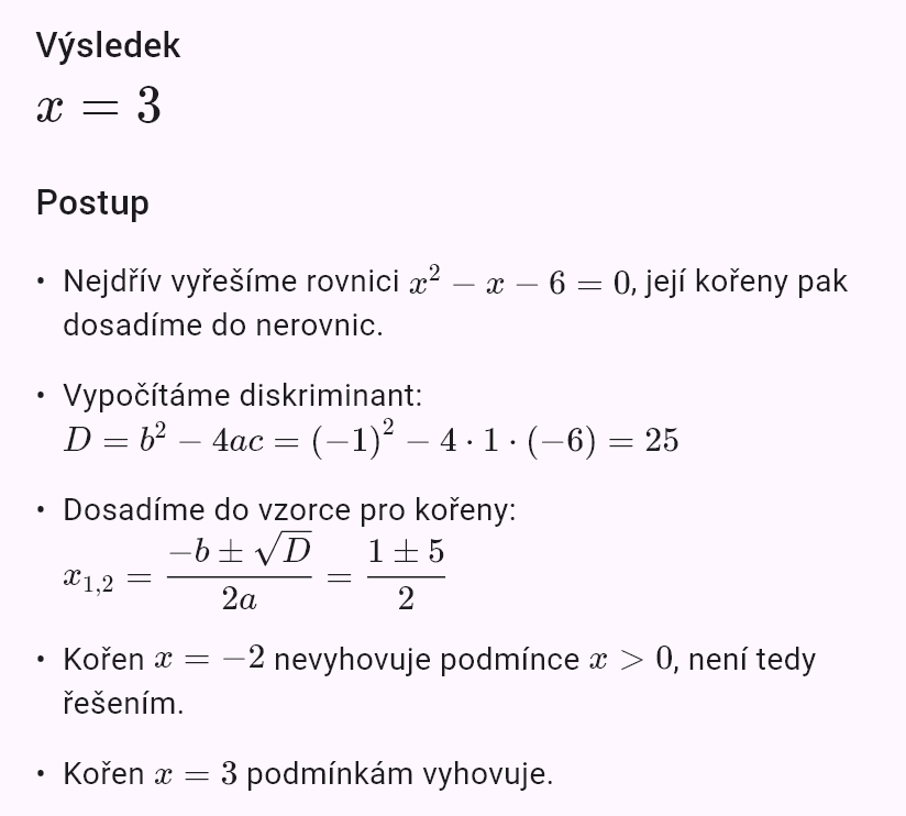 x^2 - x - 6 = 0
x > 0