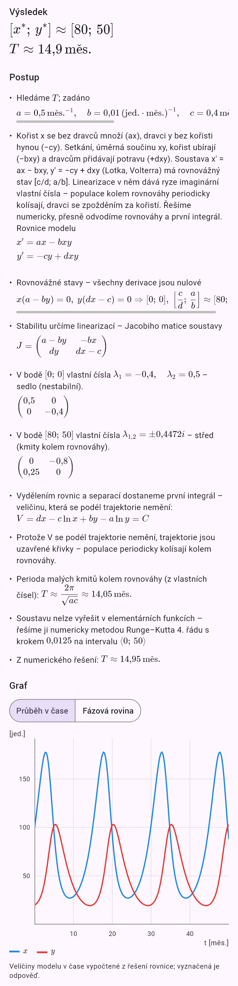 model(predator; find=overview[mo]; a=0.5[per_mo]; b=0.01[per_pcs_mo]; c=0.4[per_mo]; d=0.005[per_pcs_mo]; x0=100[pcs]; y0=20[pcs])