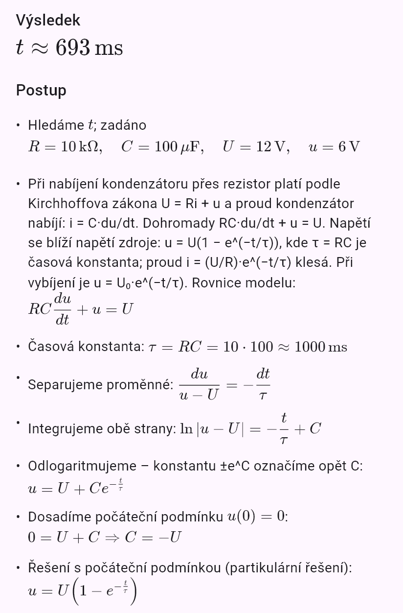 model(rc; find=t[ms]; R=10[kohm]; C=100[uF]; U=12[V]; u=6[V]; mode=charge)