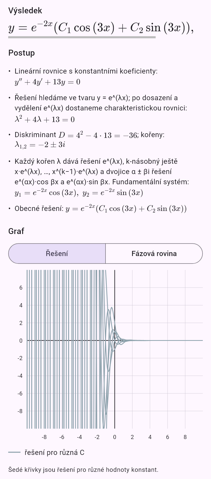 y'' + 4y' + 13y = 0