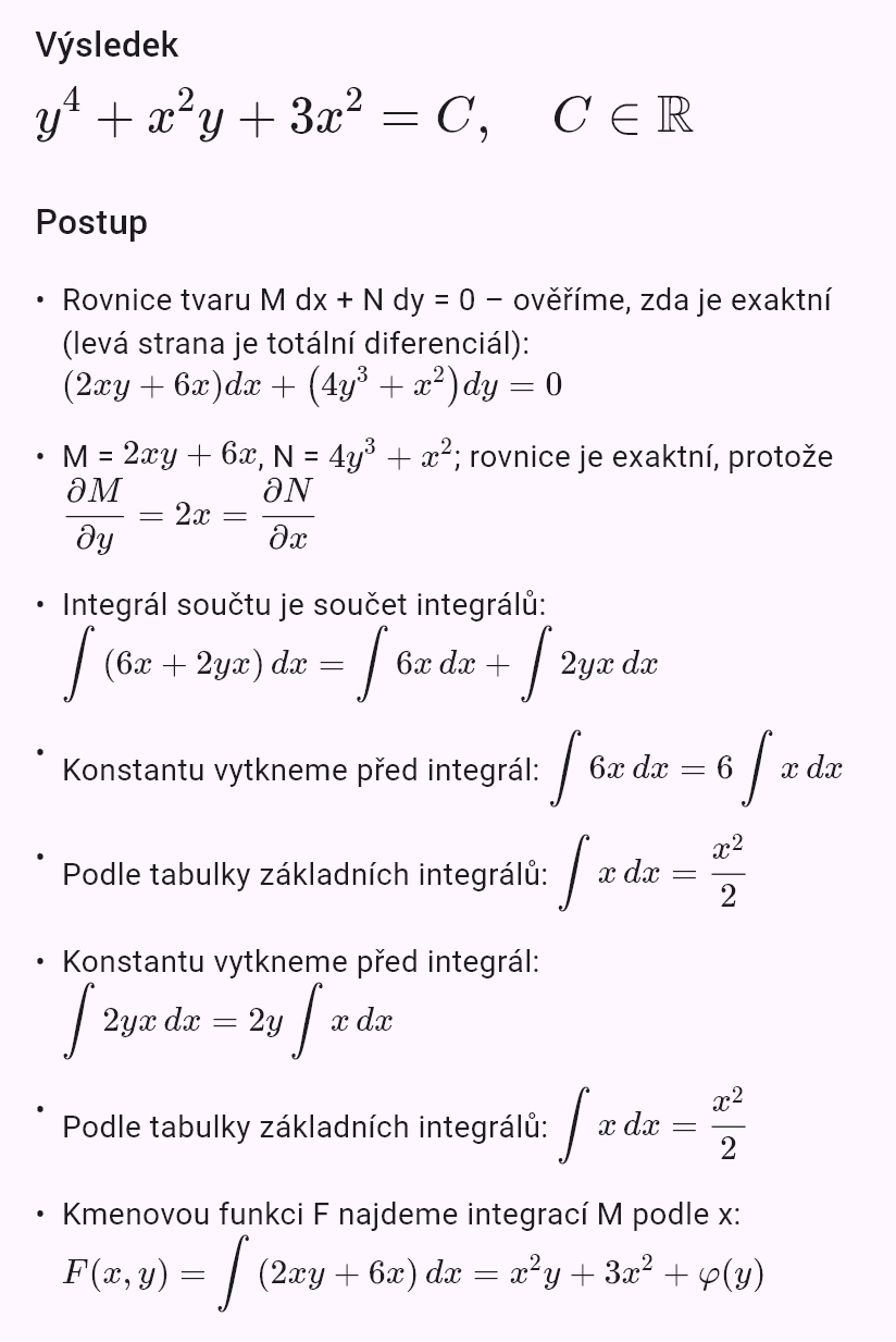 (2xy + 6x)dx + (x^2 + 4y^3)dy = 0