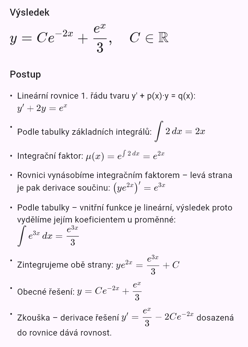 y' + 2y = e^x