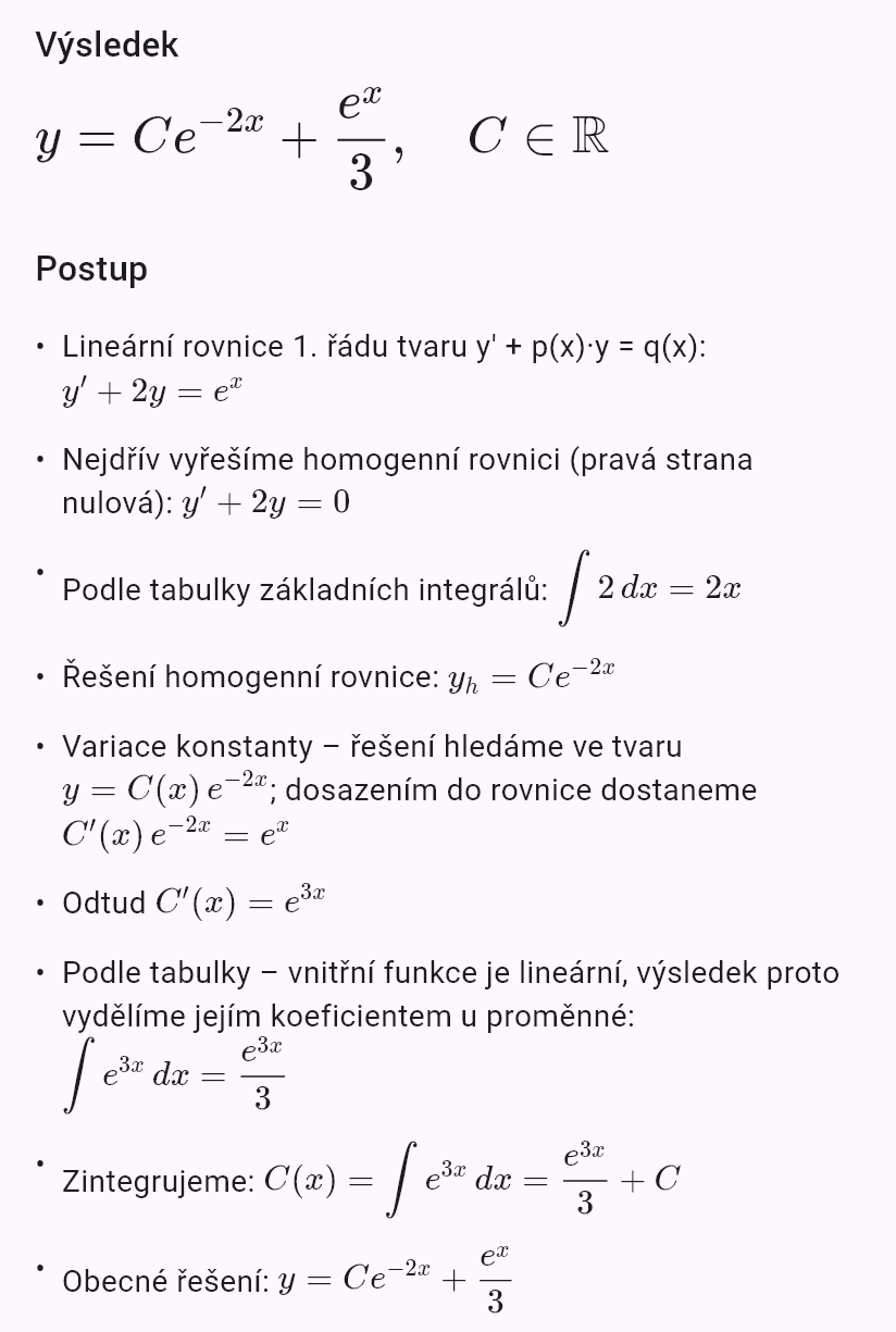 y' + 2y = e^x