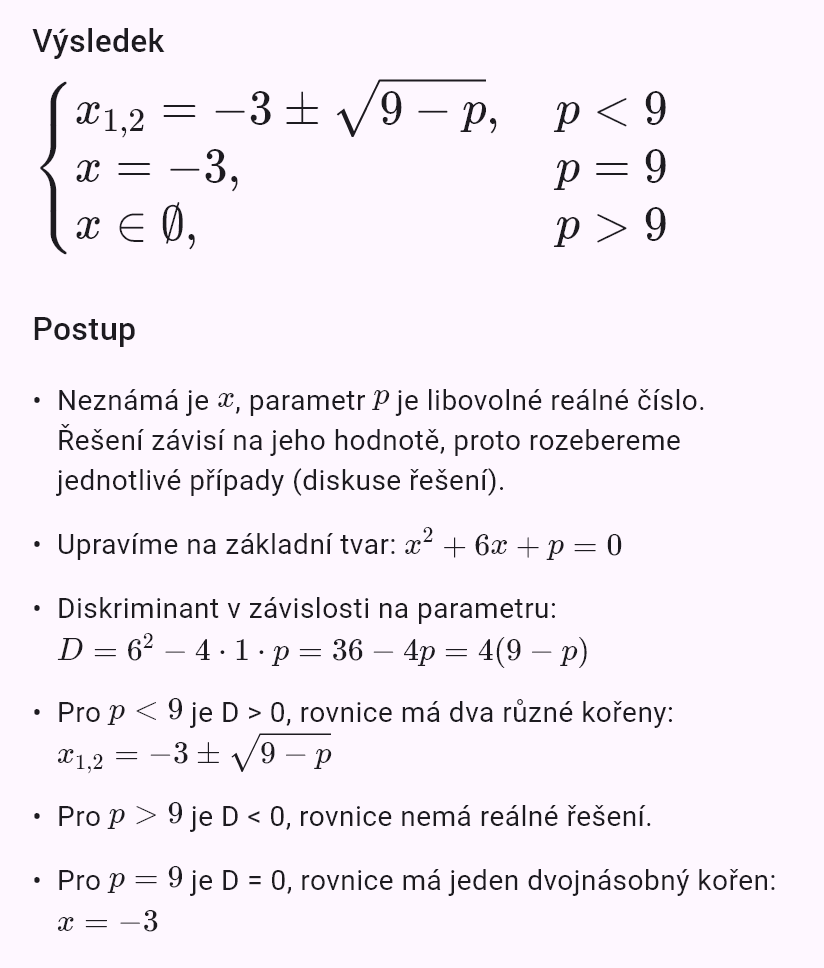 x^2 + 6x + p = 0