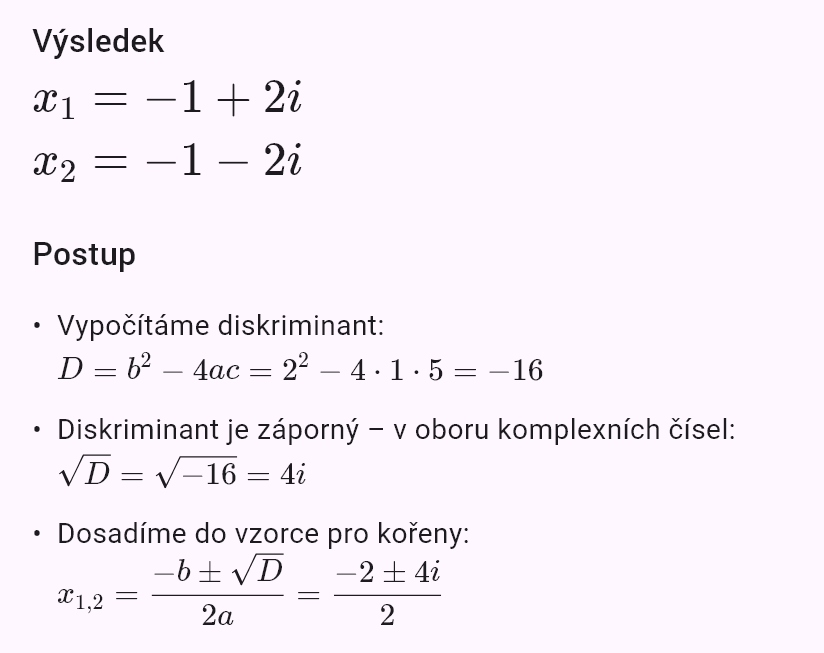 x^2 + 2x + 5 = 0