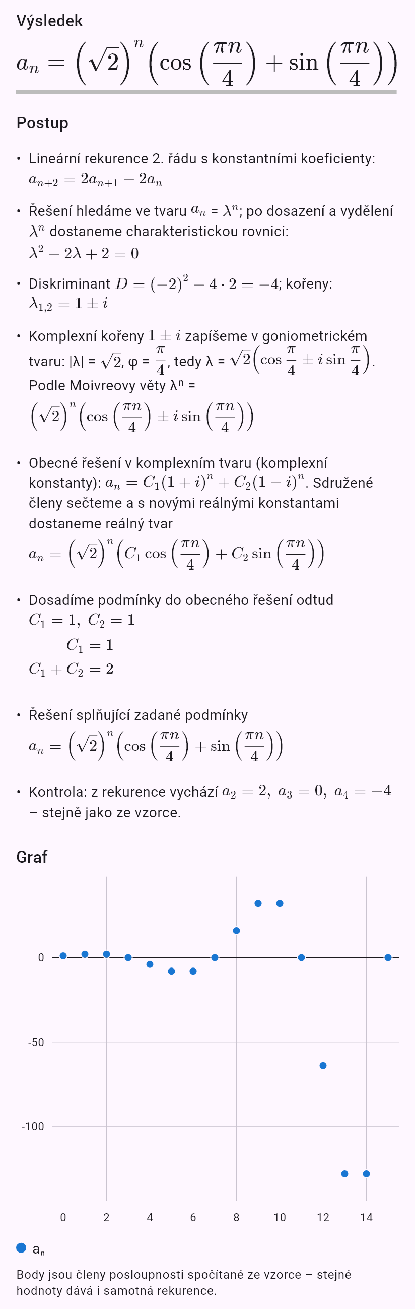 a_{n+2} = 2a_{n+1} - 2a_n, a_0 = 1, a_1 = 2