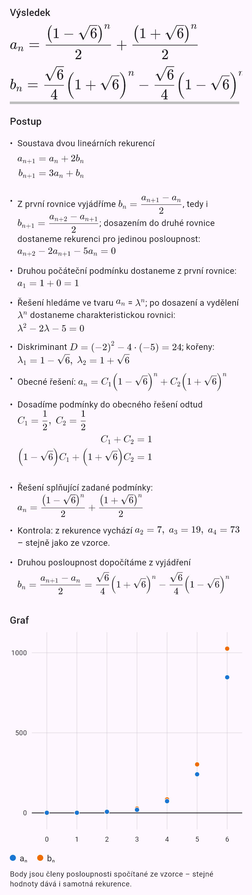 a_{n+1} = a_n + 2b_n
b_{n+1} = 3a_n + b_n
a_0 = 1, b_0 = 0