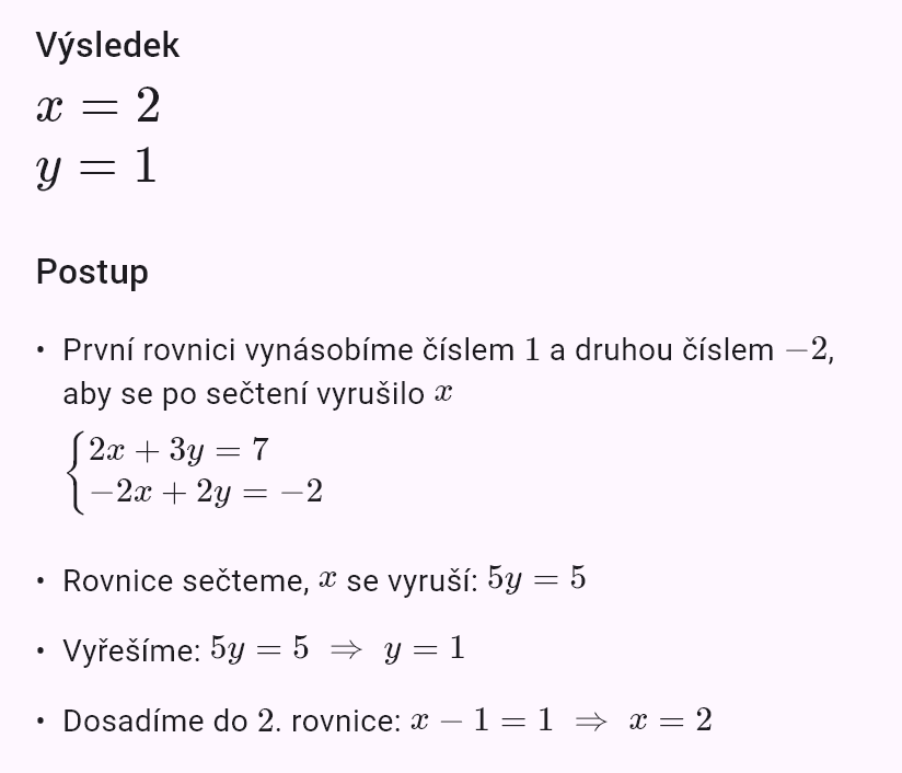 2x + 3y = 7
x - y = 1