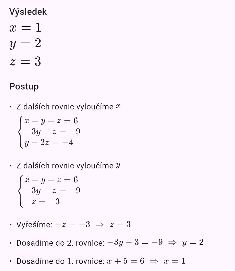 x + y + z = 6
2x - y + z = 3
x + 2y - z = 2