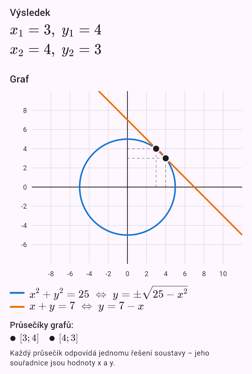 x^2 + y^2 = 25
x + y = 7