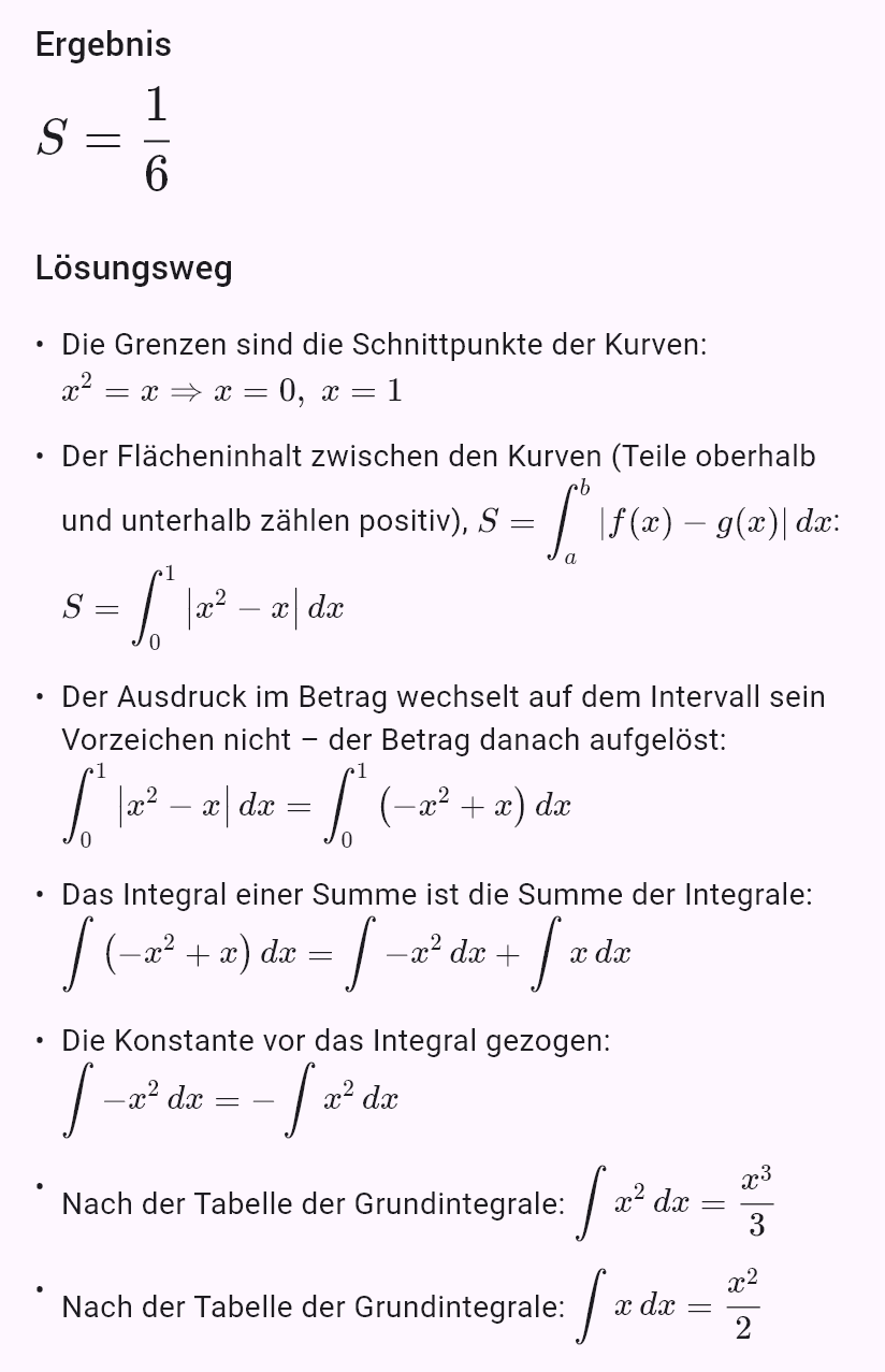 Die Fläche zwischen den Kurven y = x² und y = x