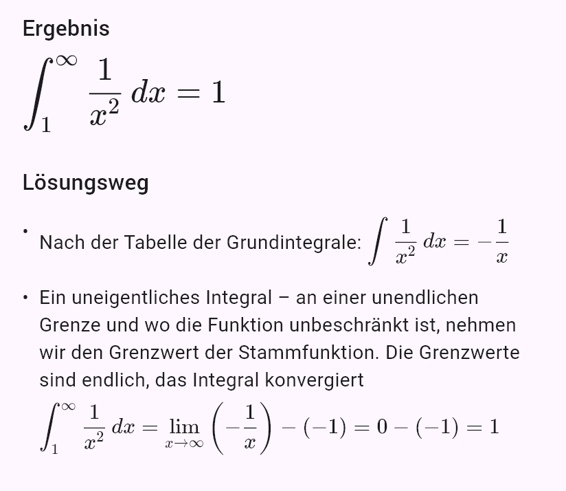 int(1/x^2, x, 1, oo)