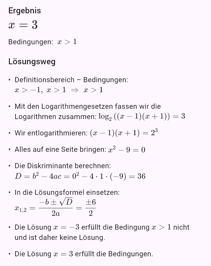 log_2(x+1) + log_2(x-1) = 3