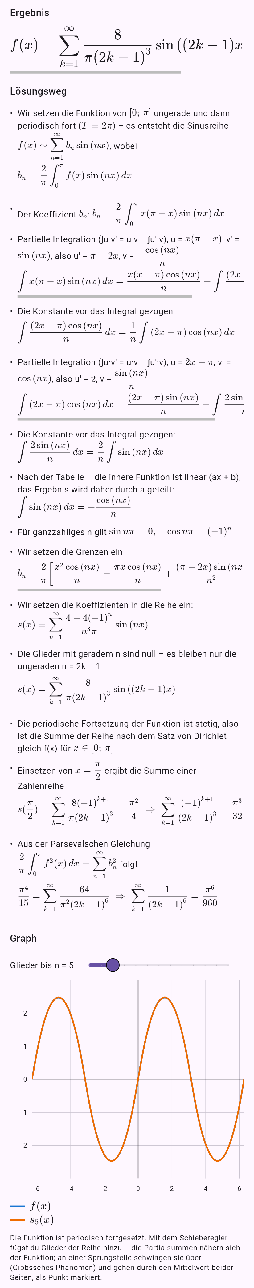 fouriersin(x*(pi - x), 0, pi)