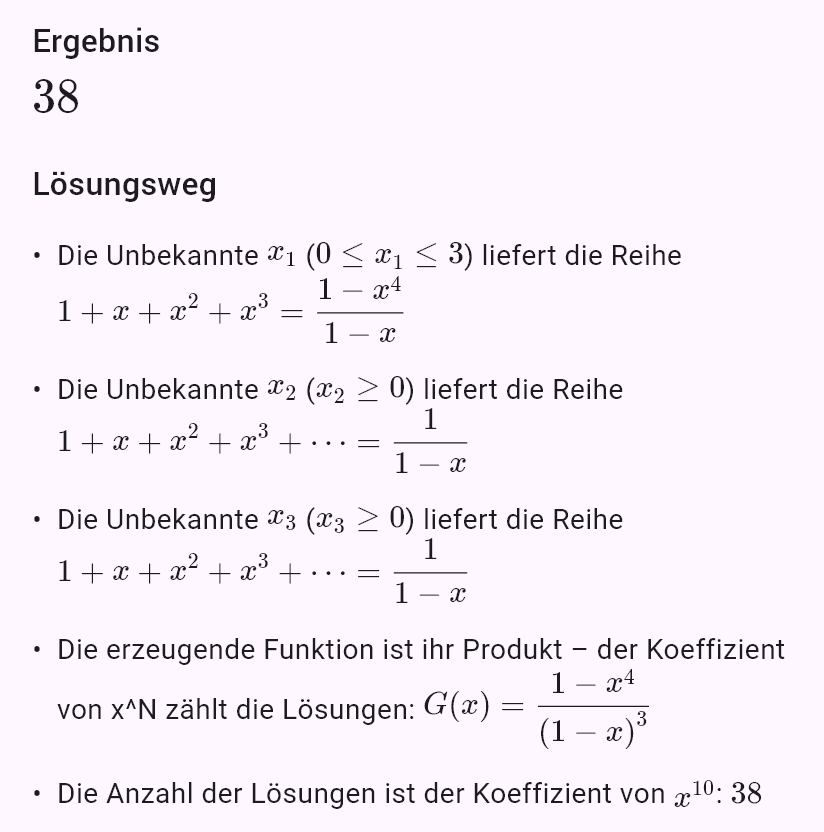 počet řešení x_1 + x_2 + x_3 = 10, x_1 <= 3