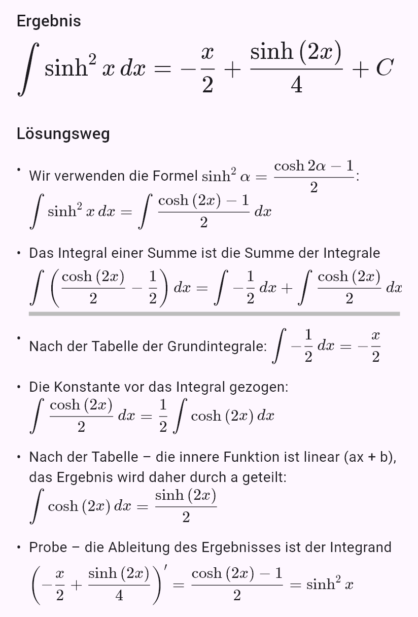 int(sinh(x)^2)