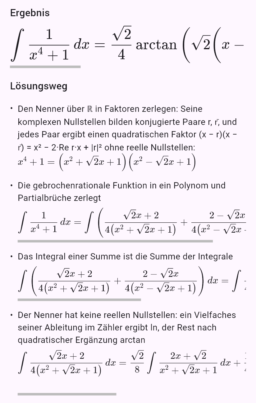 int(1/(x^4 + 1))
