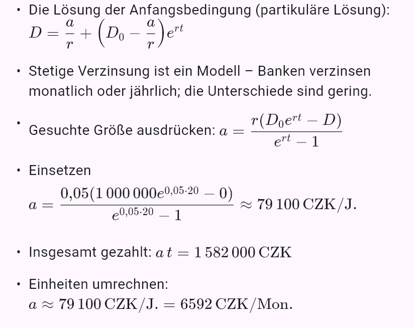 model(interest; find=a[CZK_mo]; B0=1000000[CZK]; r=5[pct_yr]; t=20[yr]; B=0[CZK]; kind=loan)