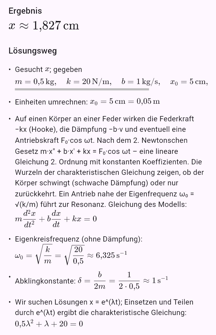 model(spring; find=x[cm]; m=0.5[kg]; k=20[N_m]; b=1[kg_s]; x0=5[cm]; v0=0[m_s]; t=1[s])