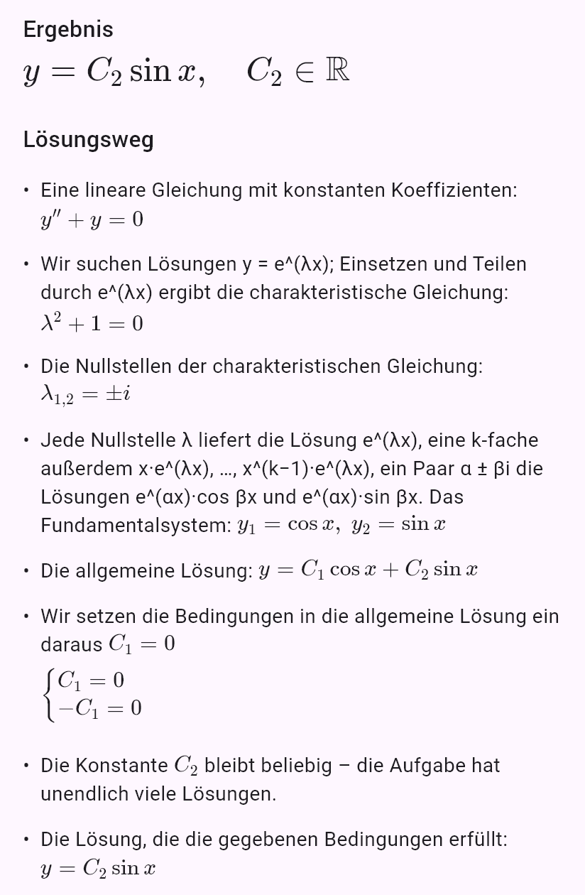 y'' + y = 0, y(0) = 0, y(pi) = 0