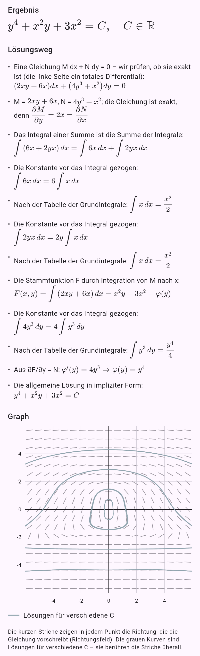 (2xy + 6x)dx + (x^2 + 4y^3)dy = 0