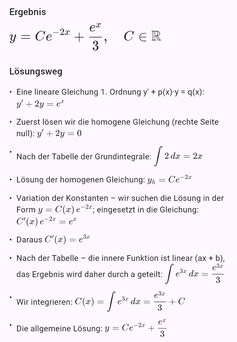y' + 2y = e^x
