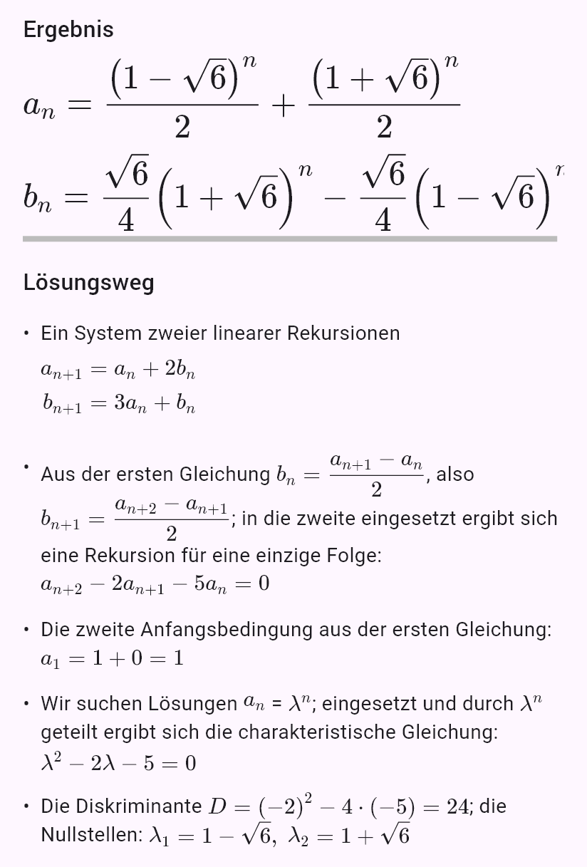 a_{n+1} = a_n + 2b_n
b_{n+1} = 3a_n + b_n
a_0 = 1, b_0 = 0