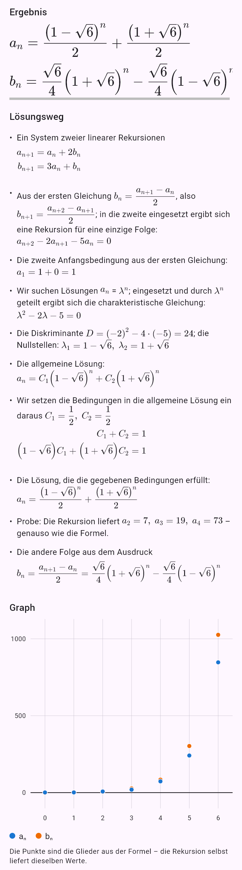 a_{n+1} = a_n + 2b_n
b_{n+1} = 3a_n + b_n
a_0 = 1, b_0 = 0