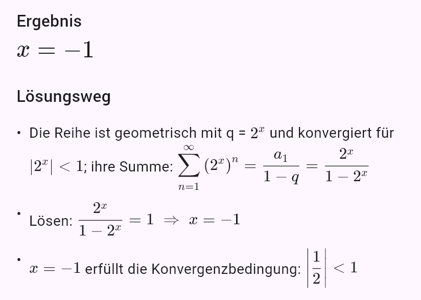 sum((2^x)^n, n, 1, oo) = 1