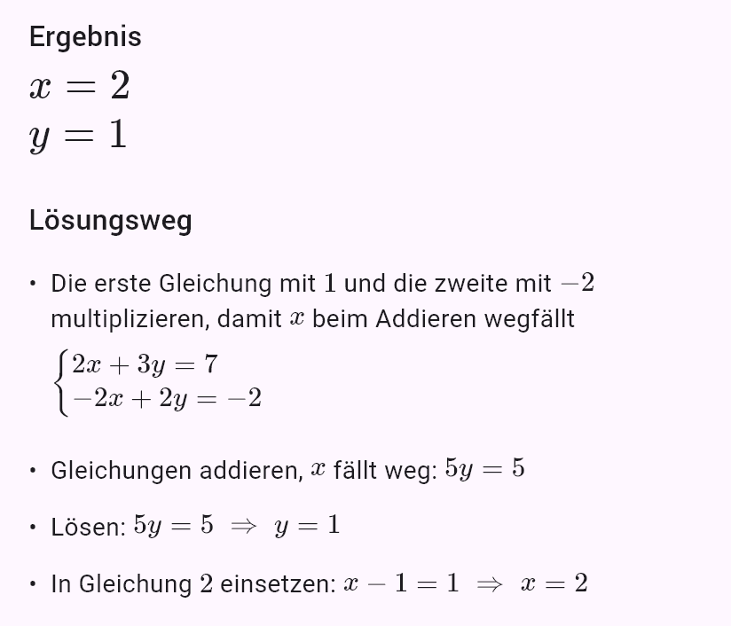2x + 3y = 7
x - y = 1