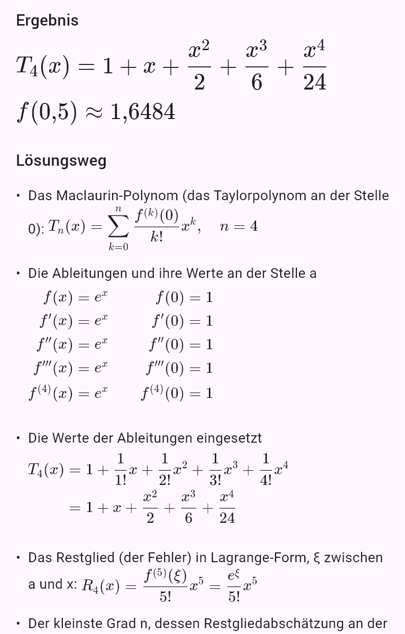 taylor(e^x, 0, chyba=0.001, x=0.5)