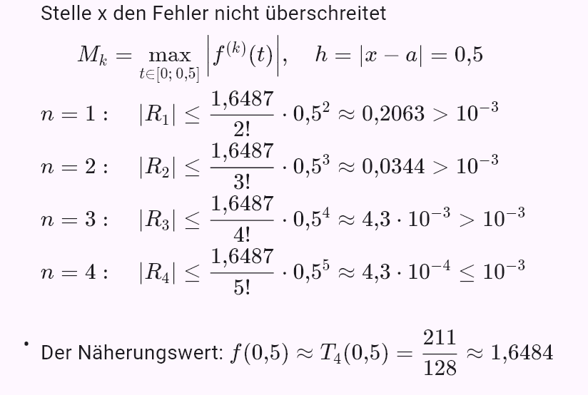 taylor(e^x, 0, chyba=0.001, x=0.5)