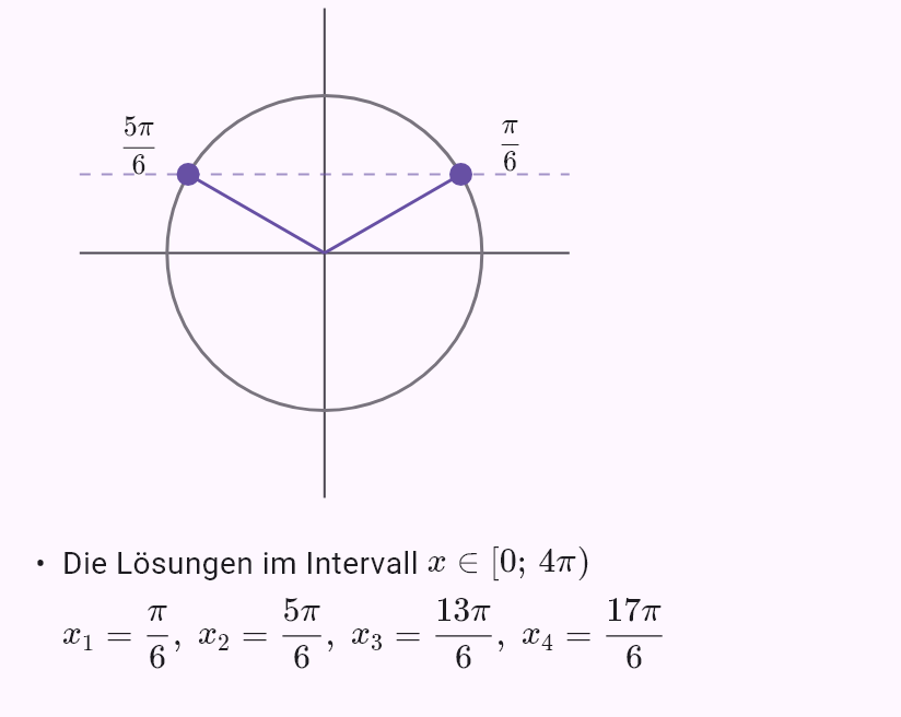 sin x = 1/2, x ∈ <0; 4pi)