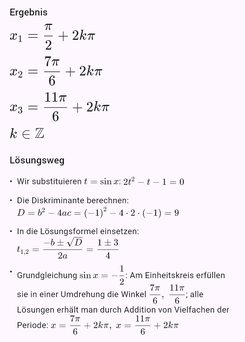 2sin^2 x - sin x - 1 = 0