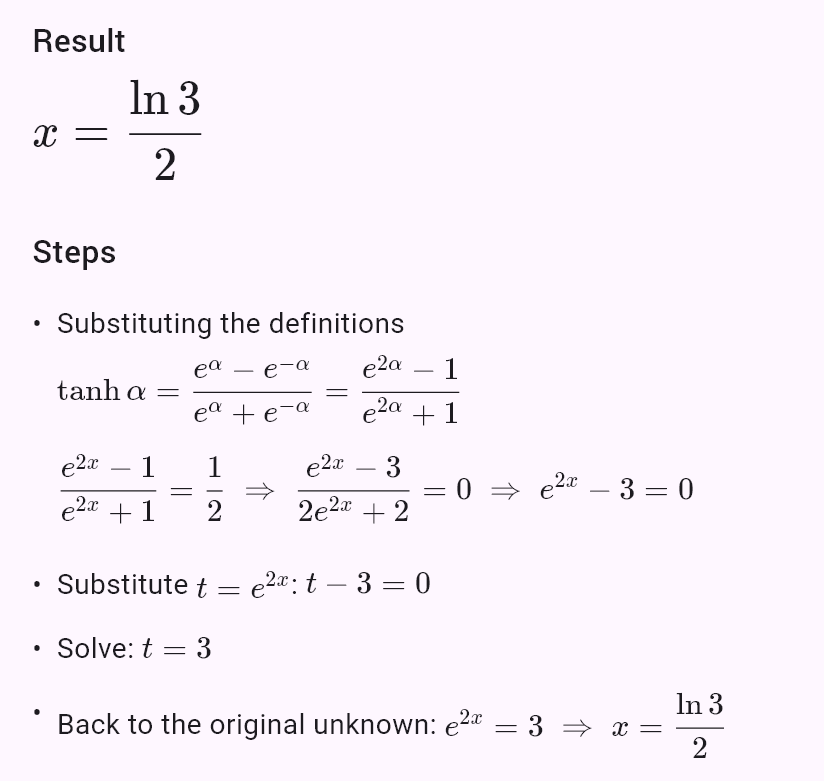 tanh x = 1/2