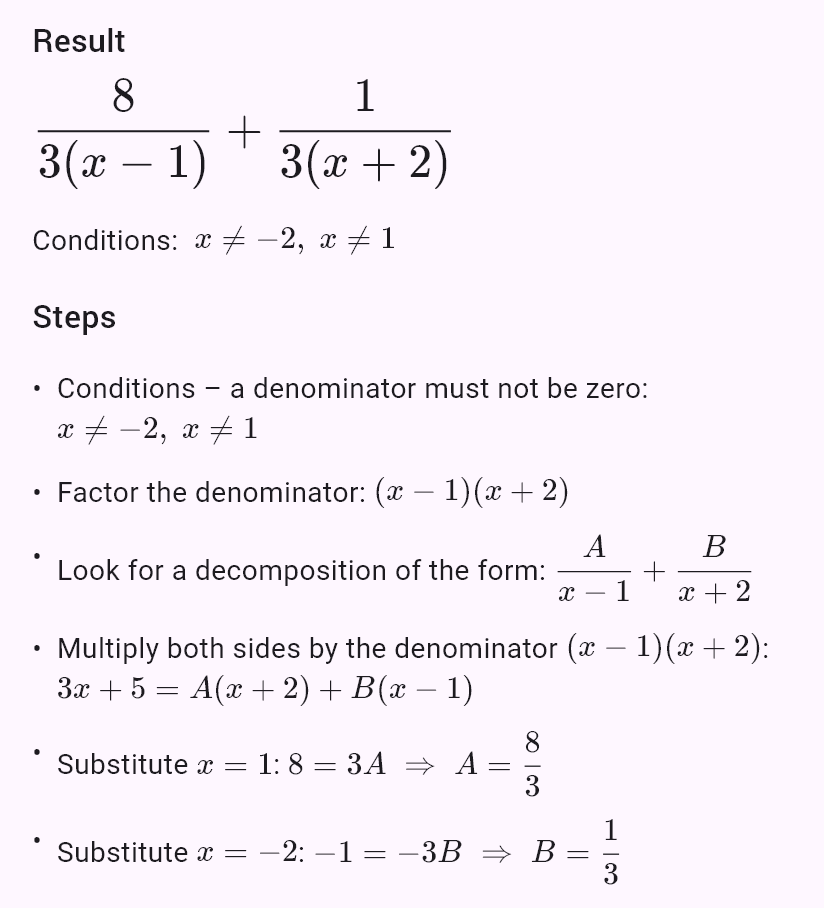 (3x + 5)/(x^2 + x - 2)