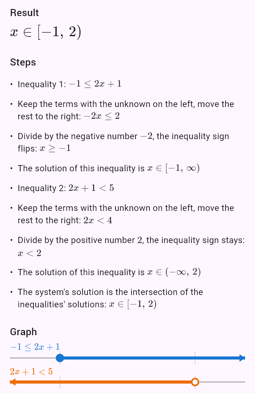 -1 <= 2x + 1 < 5