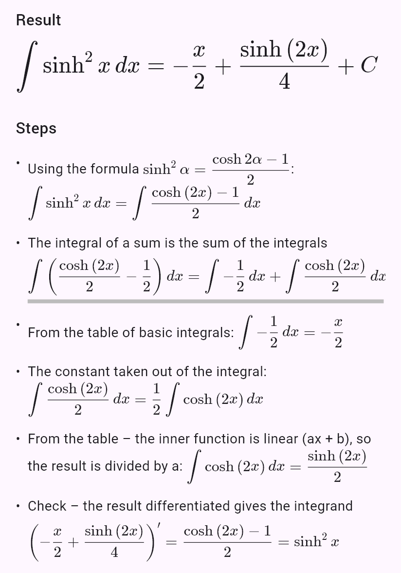int(sinh(x)^2)