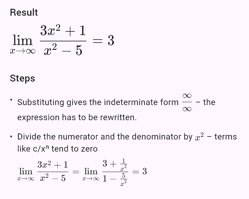 lim(x->oo) (3x^2+1)/(x^2-5)
