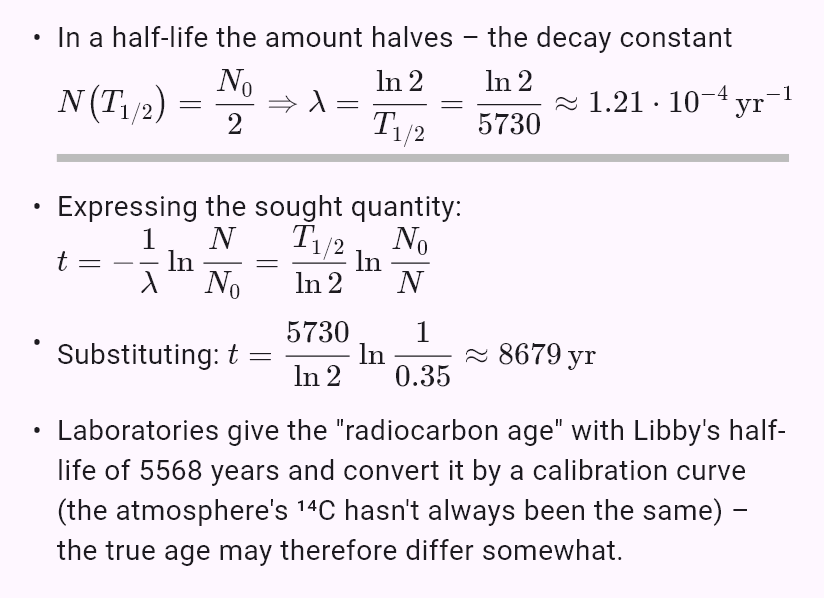 model(radiocarbon; find=t[yr]; T12=5730[yr]; p=35[pct]; input=ratio)