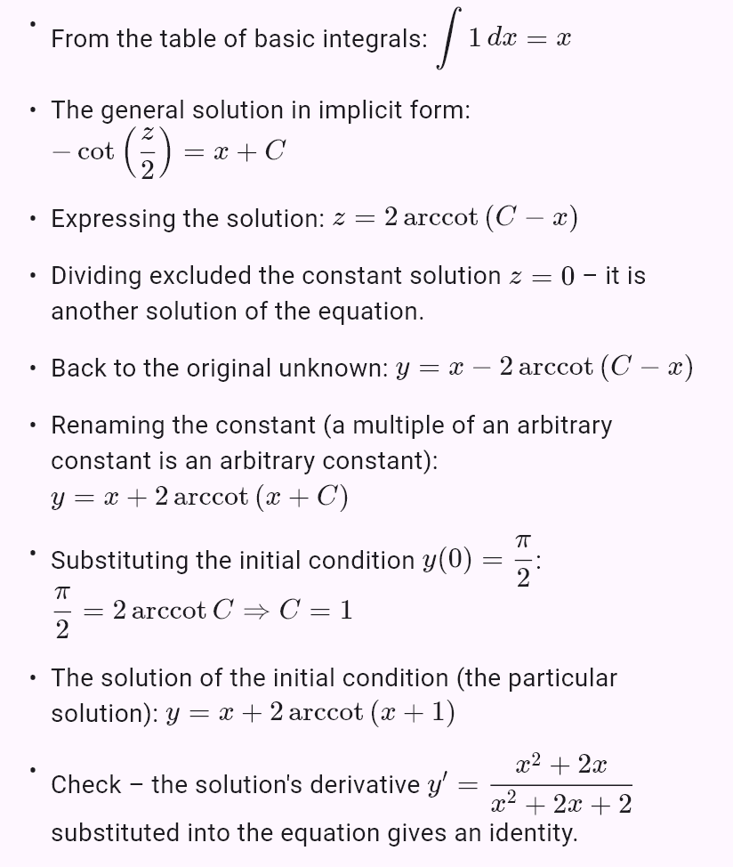 y' = cos(x - y), y(0) = pi/2