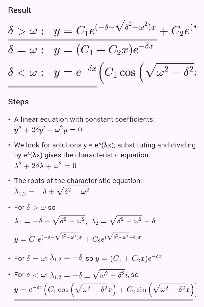 y'' + 2δy' + ω^2y = 0