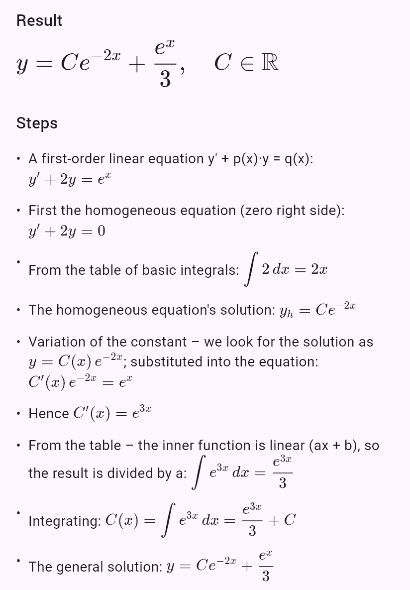 y' + 2y = e^x