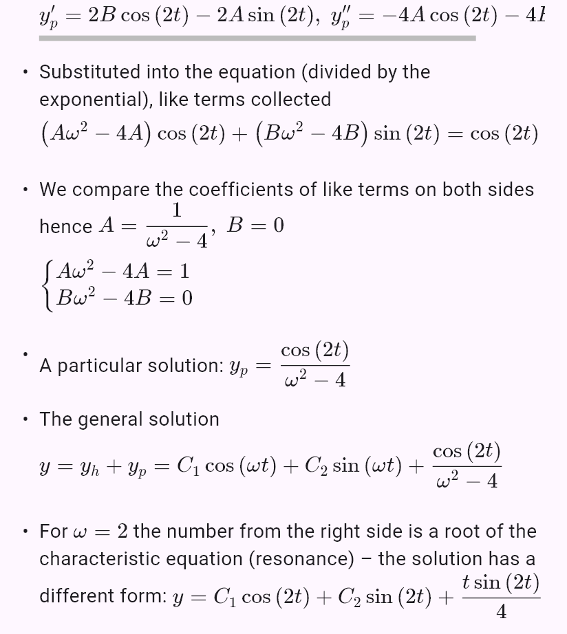 y'' + ω^2y = cos(2t)