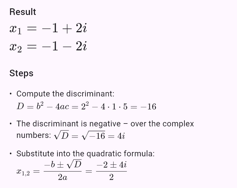 x^2 + 2x + 5 = 0