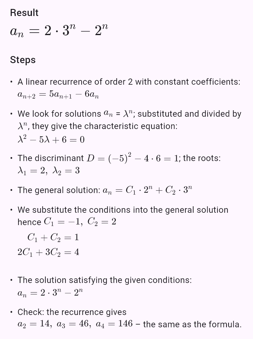 a_{n+2} = 5a_{n+1} - 6a_n, a_0 = 1, a_1 = 4